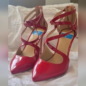 Michael Kors red patent leather pointed-toe strappy heels